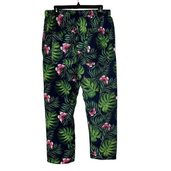 Sandrine Rose Butterfly Fern High Rise Pants Navy Elastic Waist Women Large NWT - Picture 2 of 6